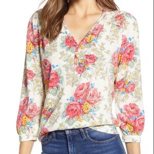 Lucky Brand Boho Floral Smocked Peasant Top